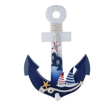 Image of 28x20cm Anchor Shape Wooden Hanging Wall Ornament Nautical Decor