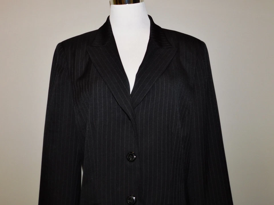 Traje Chaqueta Blazer Le Suit Para Mujer Talla 14 Negro Rosa Rayas Carrera ¡EXCELENTE! Foto 3 de 4