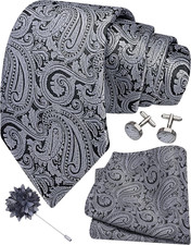 3.15"  8cm  Mens Tie and Lapel Pin Paisley Necktie Hankerchief Cufflinks Set for