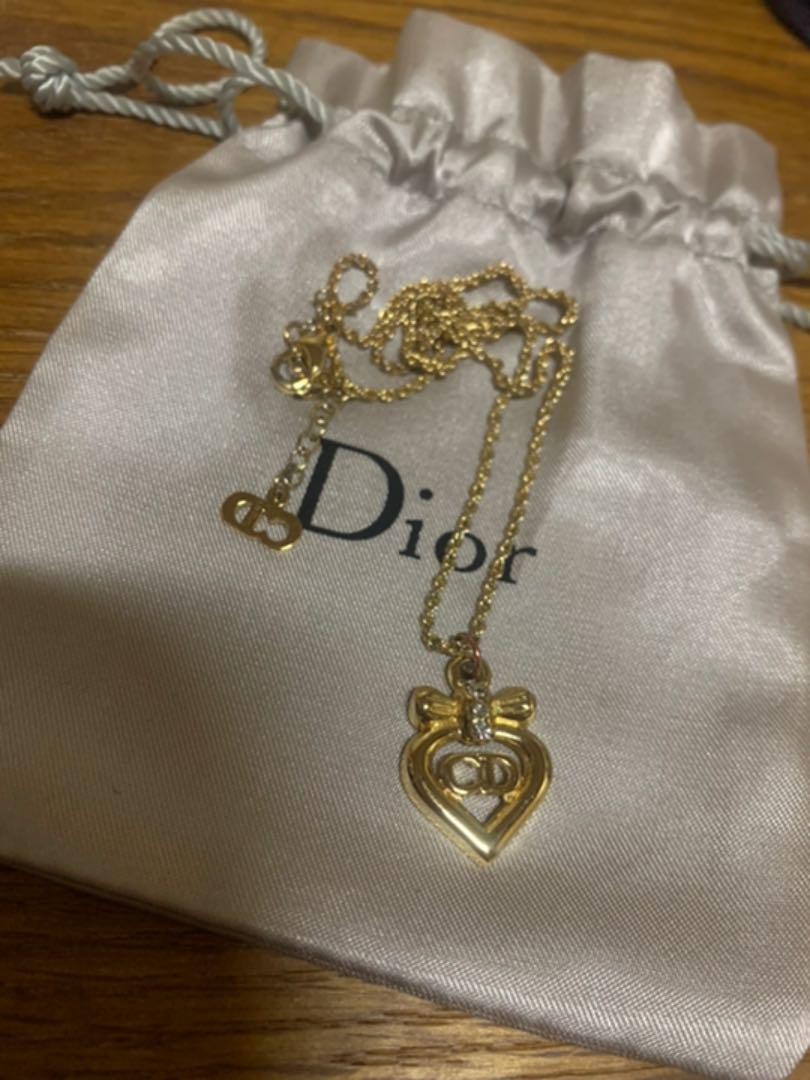 Vintage Christian Dior Heart Necklace Gold Tone Authentic From Japan RA