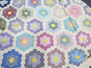 Vintage Handmade Hand Stitched Grandmothers Flower Garden Quilt Top 84" x 100"