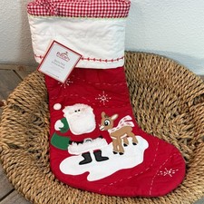 POTTERY BARN KIDS SANTA  RUDOLPH CHRISTMAS STOCKING QUILTED RED  NO MONO