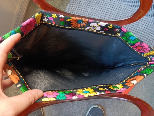 Vtg Lady's Pride Retro Mod 1960's Satin Floral Foldable Tote Purse Lucite Handle - Picture 15 of 18