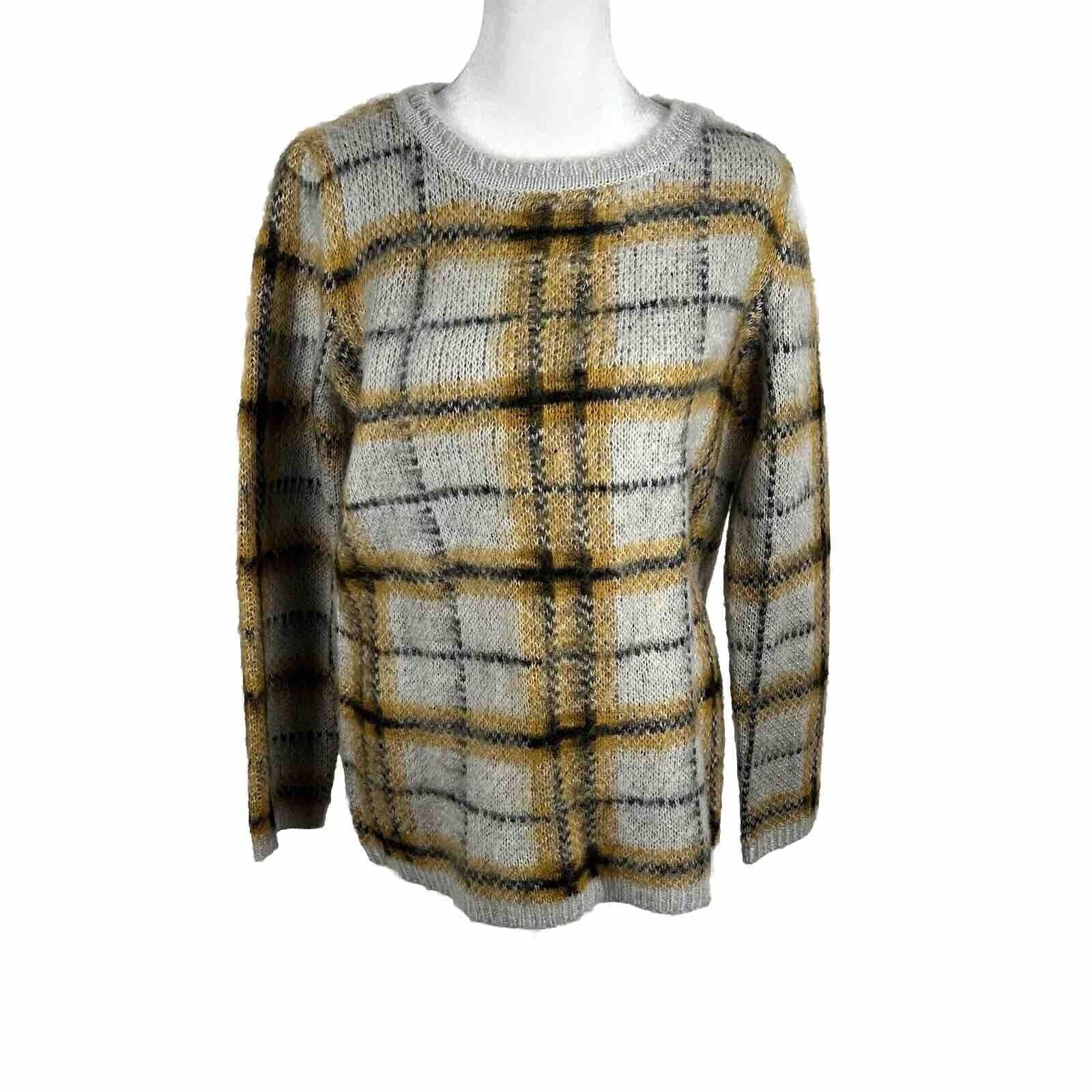 Olive And Oak Yellow Gray Black Plaid Acrylic Sweater Top Small Business Casual