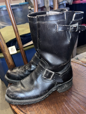 Vintage Leather motorcycle Engineer Boots Black Leather No. Steel