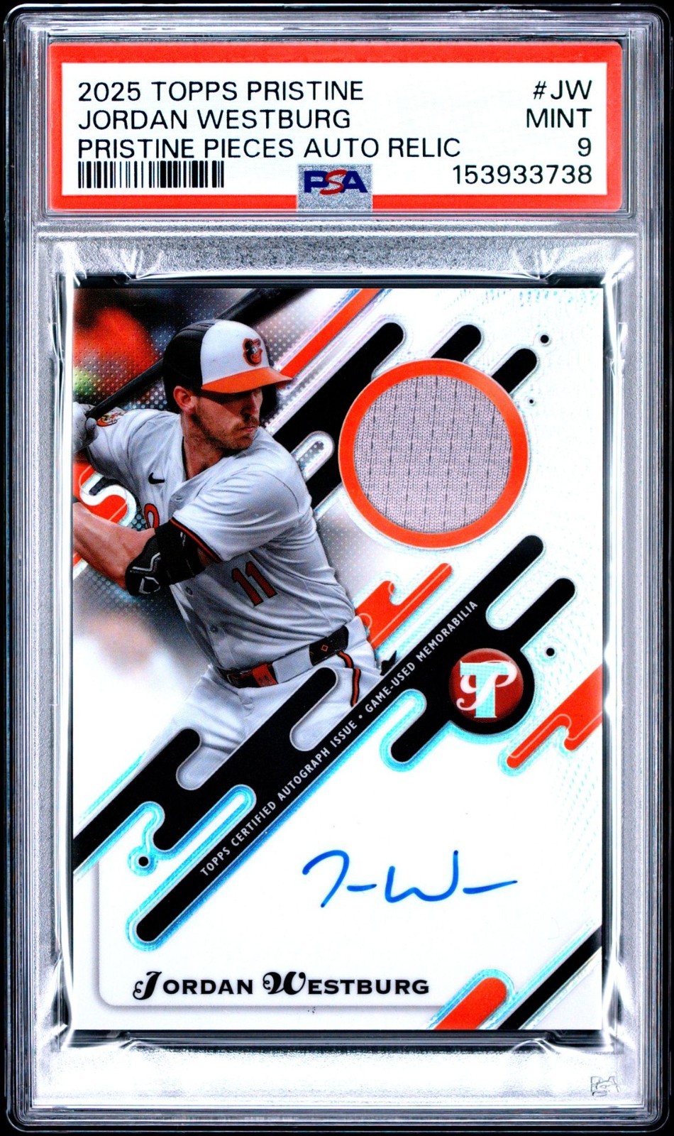 2025 Topps Pristine Pieces Jordan Westburg Jersey Auto PSA 9 MINT #JW