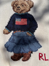 Polo Ralph Lauren Girls Polo Bear FLAG Knit Sweater Cream SIZE M 8 10