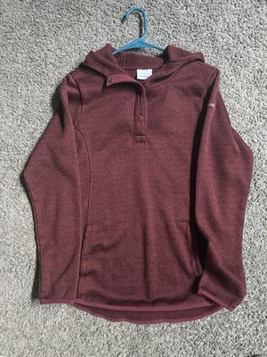 Columbia Maroon Men s Medium 1/4 Snap Button Pullover With Hood.