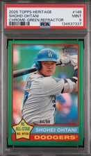 2025 Topps Heritage #148 Shohei Ohtani Chrome-Green Refractor PSA 9 #64/99 🔥