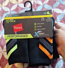 Hanes Performance X-Temp Boys Crew Socks 10 Pairs Black Size 4 Cushioned
