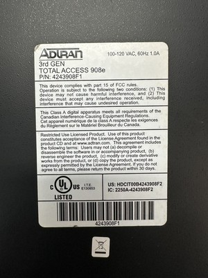 Adtran Total Access 908e 3rd Gen VoIP SIP FXS Business Gateway Router 4243908F1