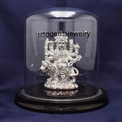 Shop Now Reines Silber Göttin Durga Statue Gottheit Idol in Glas Display Kupp...