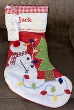 Pottery Barn Kids JACK Christmas Snowman Lights Tree Quilted Stocking Monogram