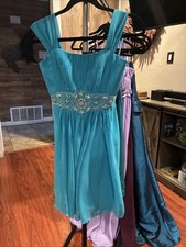 May Queen Couture Teal Short Dress. With Beading Around The Bottice Size 4