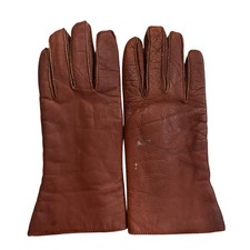 VTG Brown Leather Gloves Ladies M  Acrylic Knit  Foam Lined  Made in Korea