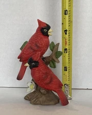 Vtg Lefton China Cardinal Birds w Flowers Fine Porcelain Figurine 1980s  #02203
