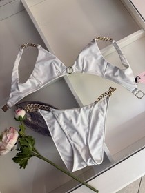 Agent Provocateur Demi Bikini White Gold Chain  S NEW TAGS Rare Luxury Swimwear