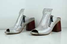 Eos Leather painted silver sheen high Heel boot  Mule Shoes Size 38 slip on