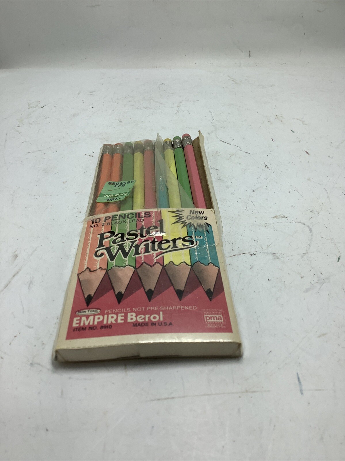 9 Empire Berol Pencils Made USA Pastel Writers 8910 Orange Green Yellow Pink