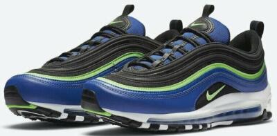 blue and lime green air max 97