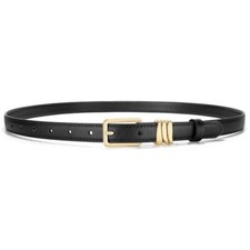 Women Skinny Leather Belt Ladies Black Thin Waist Belt for Dresses Jeans Pant...