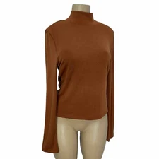 Paper Crane Rust Long Sleeve Mick Neck Stretch Soft Shirt Womens Sz L Casual Top