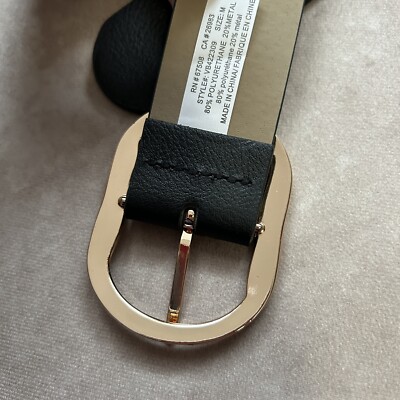 NWOT Vince Camuto Black Faux Leather Classic Belt Gold Tone Buckle Size Medium NWOT Vince Camuto Black Faux Leather Classic Belt Gold Tone  main image 2