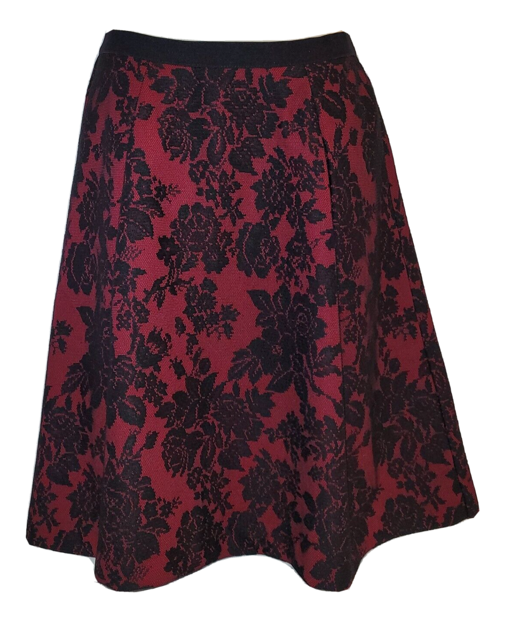 WHBM Red A-Line Skirt Black Lace Overlay Elastic Waist Career Goth  Vampire Y2K