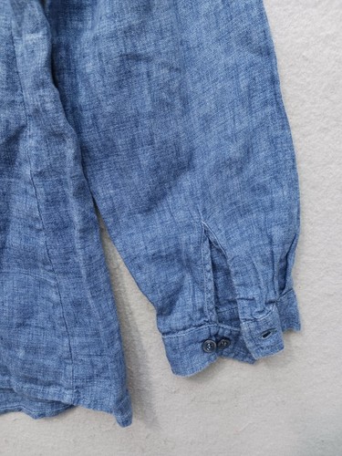 Armani Collezioni Blouse 12 Medium Blue Linen Blend Pintuck Designer Top - Picture 12 of 13