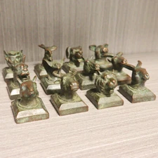 12 Pieces / Set of Antique Bronze Zodiac Head Sculpture Seal Figurine Desktop