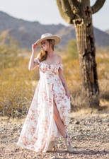 EUC $65 Windsor formal floral DRESS long maxi white cream pink XS SHARON