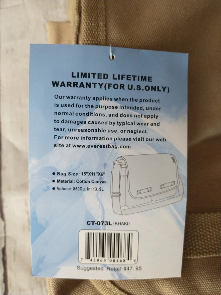 Everest Bolso Mensajero de Lona Grande para Hombres con Bolsillos Laterales a Presión Correa para el Hombro Nuevo Foto 4 de 4