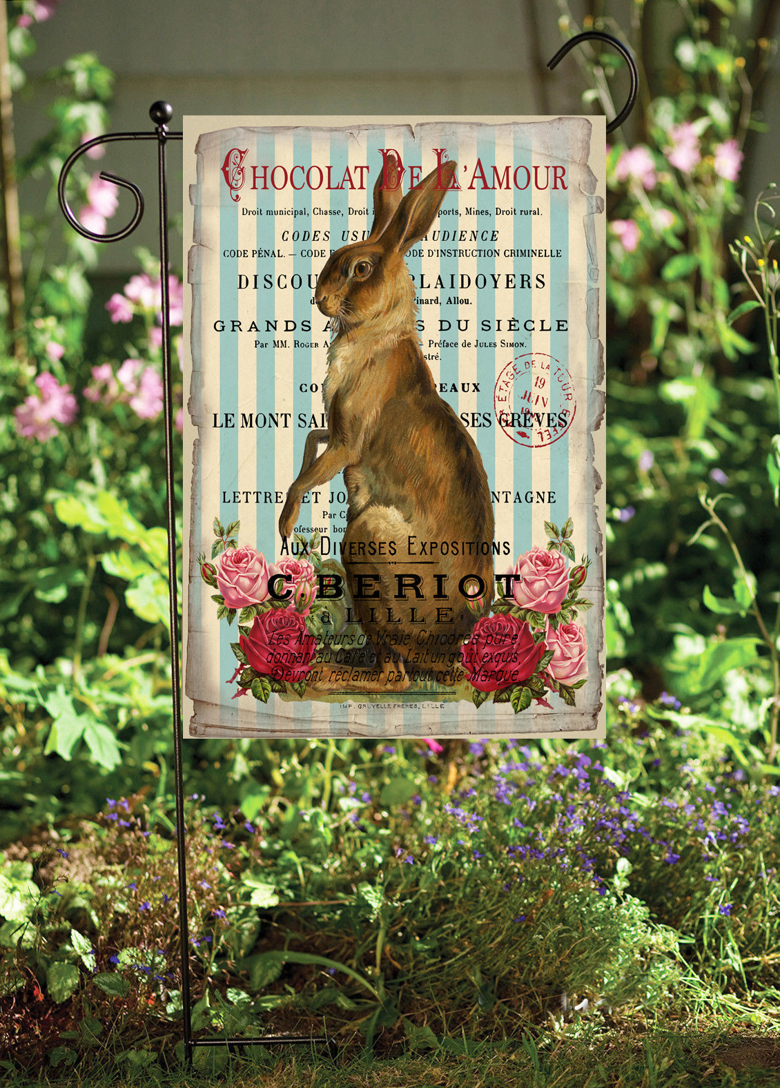Chocolate Easter Rabbit Standing Garden Flag  ~  Double Sided Soft Flag