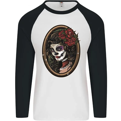 Tag der Toten La Catrina Dotd Zuckerschädel Herren L/S Baseball Maglietta - Bild 1 von 4