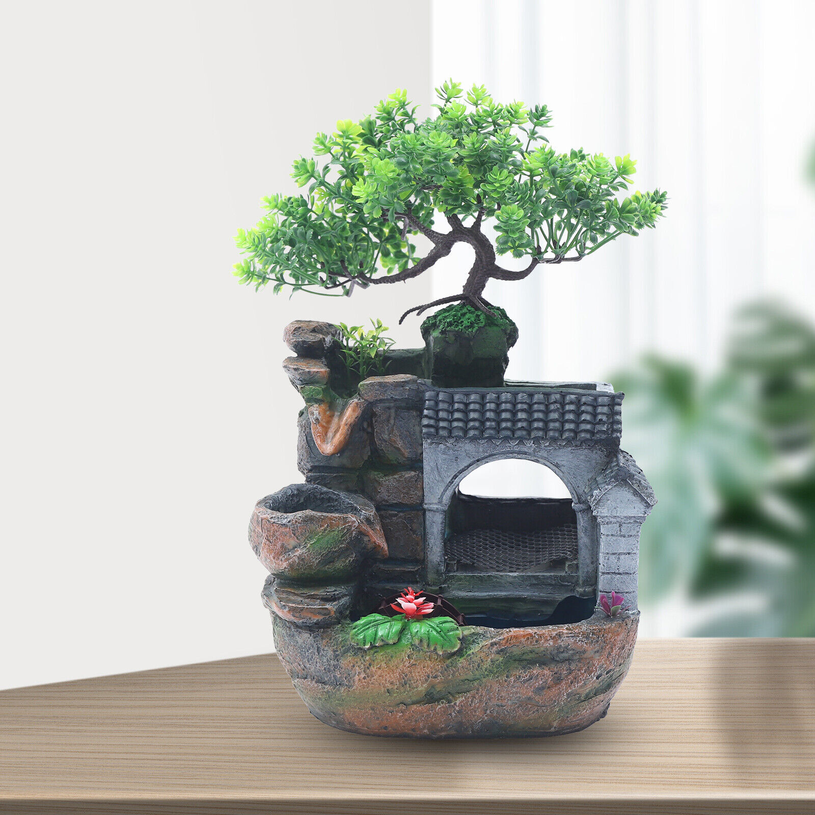 Mini Rockery Plant Fountain Tabletop Feng Shui Waterfall Ornament with LED Light eBay