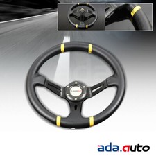 Momo Style Deep Dish Pvc Leather Steering Wheel - Yellow Trimblack Panel New