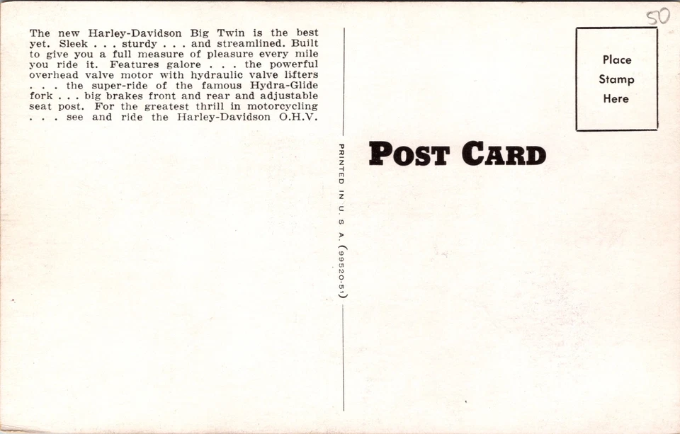 Postal publicitaria vintage pareja montando Harley Davidson Big Twin motocicleta Foto 2 de 2