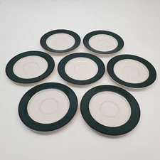 Vintage Lot 7 International Tableworks Hunter Green Stoneware Saucer Plates 6.5"
