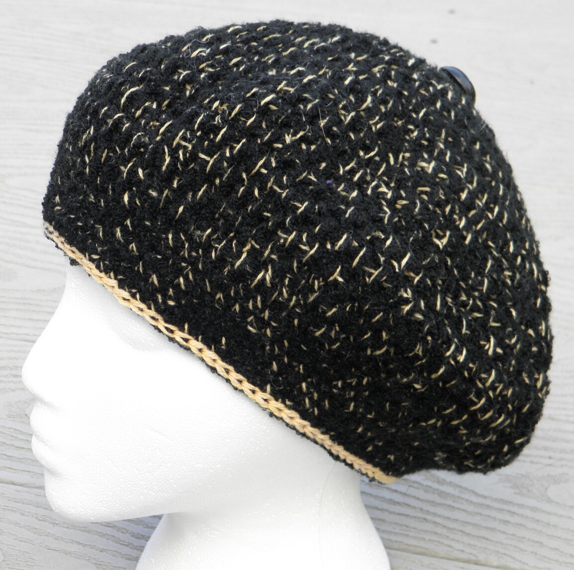 Black Yellow Beauty Medium Size Crocheted Beret Handmade by