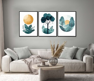 Sun & Trees Abstract Vector Set of 3 Poster Wall Art Prints Unframed QUALITY