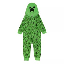 Boy's Size 6 Minecraft Creeper One-Piece Union Suit Pajamas Hooded Sleepwear NEW