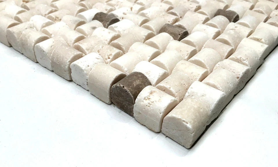 Bambú claro con mosaico de travertino Noce azulejo salpicadero pared (VENDIDO POR PIEZA) Foto 4 de 4