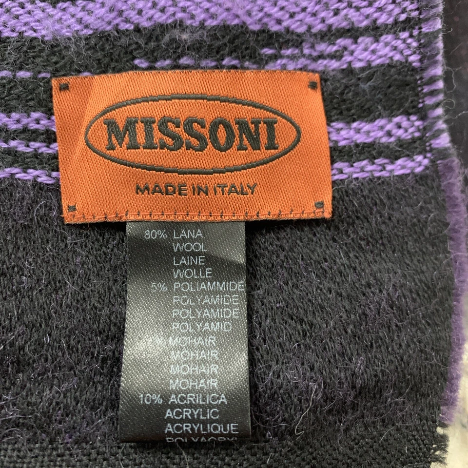 MISSONI Rayas Púrpura Rectángulo LANA BUFANDA 68/14 in HECHO EN ITALIA #A30 Foto 4 de 4