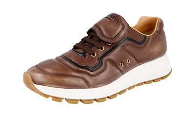 PRADA NAPPA Leather Prax01 Sneakers Antiqued Brown White - NEW -  US 8 EU 41