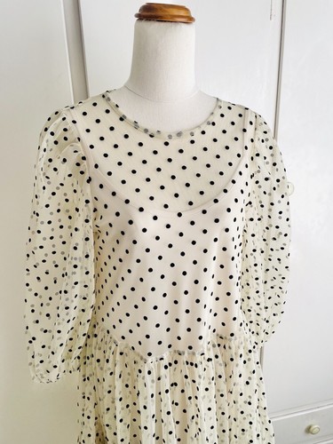 H&M Sheer Polka Dot Puff Sleeve Tulle Midi Dress With Cami Size XS - Picture 2 of 11