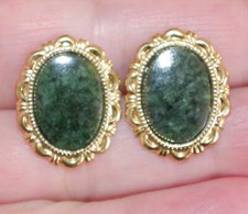 Green Jadeite Jade Hanmade Designer Look Oval Stud Earrings