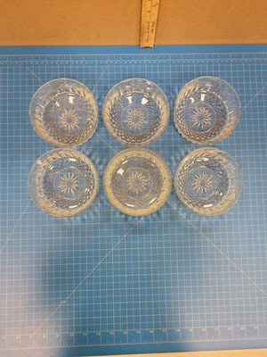 Set of 6 Arcoroc France Starburst Diamond Cut Clear Glass Dessert Berry Bowls