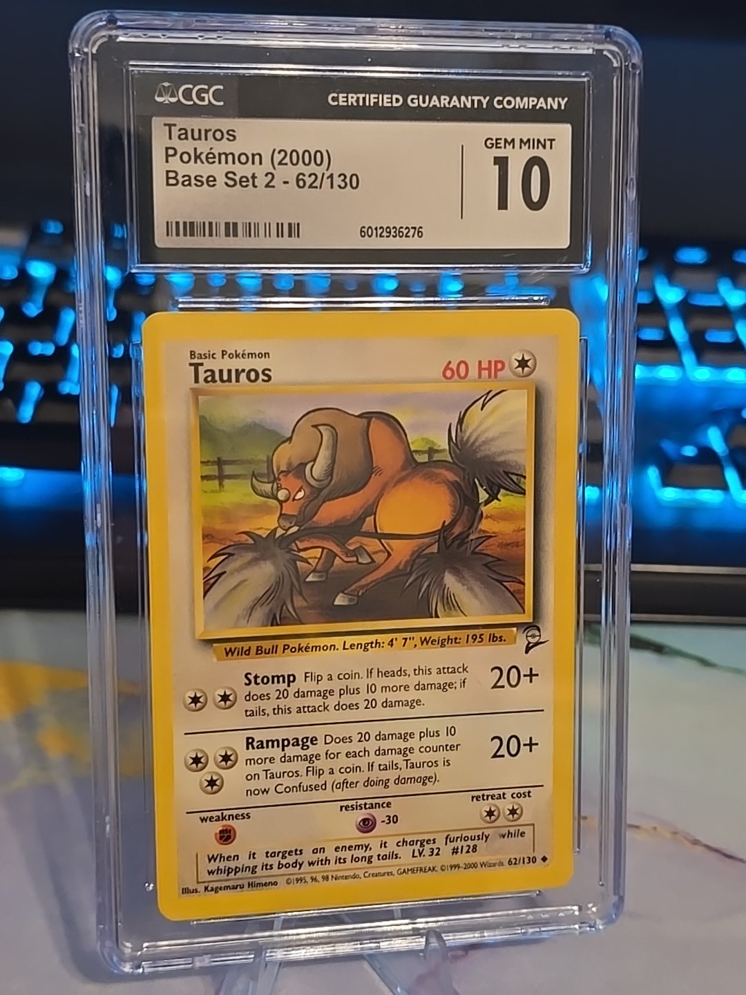 👑⭐ Tauros English Base Set 062/130 Certified Gem Mint 10 Low Pop 16 Original ✨