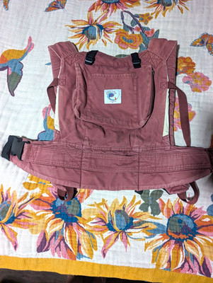 Ergobaby Organic Baby Carrier Burgundy/Pink Cotton w/ Storage Pocket