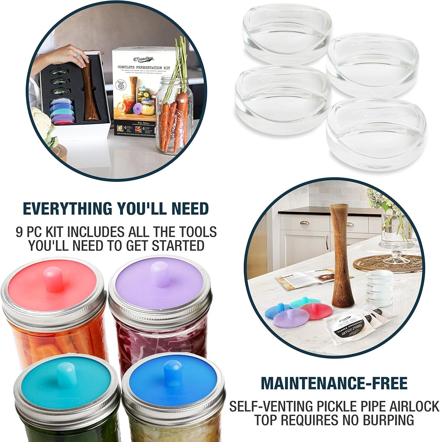 Fermentation Kit with Airlock Lids - Wide Mouth Jars